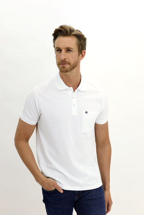 Beyaz Cepli Polo Yaka Regular Fit Pamuk Tişört