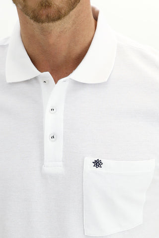  Beyaz Cepli Polo Yaka Regular Fit Nakışlı Pamuk Tişört