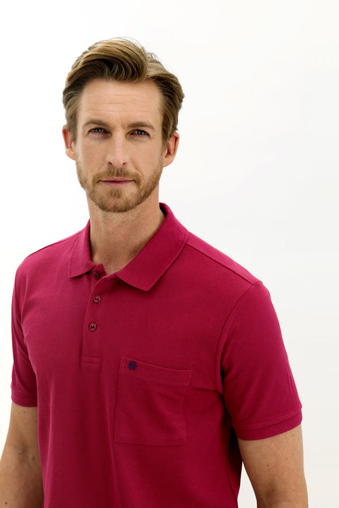 Vişne Cepli Polo Yaka Regular Fit Nakışlı Pamuk Tişört