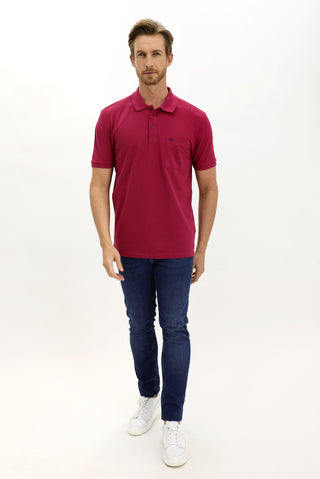  Vişne Cepli Polo Yaka Regular Fit Nakışlı Pamuk Tişört