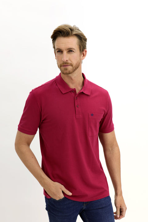 Vişne Cepli Polo Yaka Regular Fit Nakışlı Pamuk Tişört