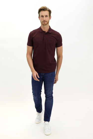  Koyu Bordo Cepli Polo Yaka Regular Fit Nakışlı Pamuk Tişört