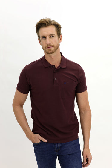  Koyu Bordo Cepli Polo Yaka Regular Fit Nakışlı Pamuk Tişört