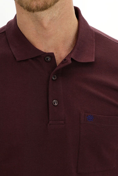  Koyu Bordo Cepli Polo Yaka Regular Fit Nakışlı Pamuk Tişört