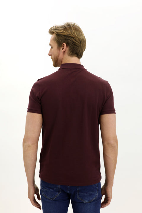 Koyu Bordo Cepli Polo Yaka Regular Fit Nakışlı Pamuk Tişört
