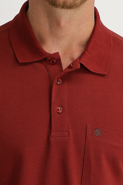 Kiremit Cepli Polo Yaka Regular Fit Nakışlı Pamuk Tişört