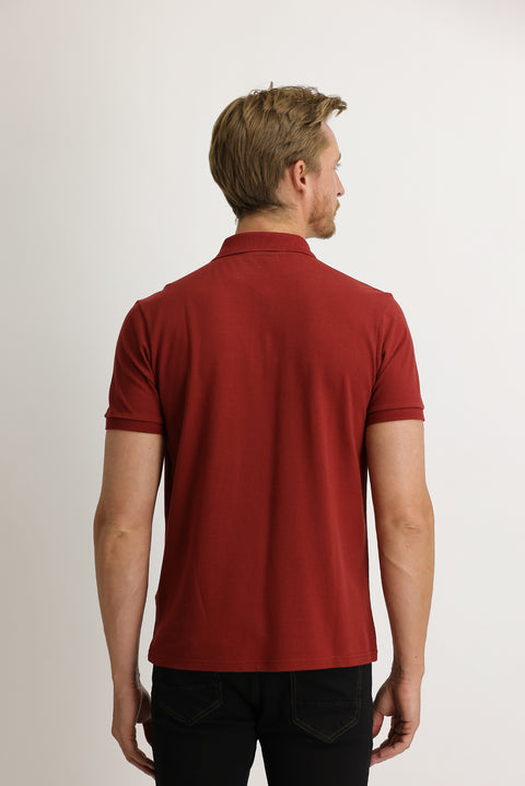 Kiremit Cepli Polo Yaka Regular Fit Nakışlı Pamuk Tişört