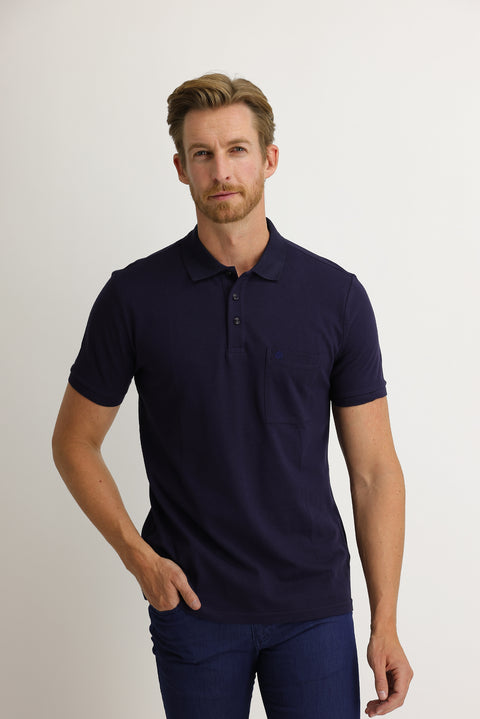 Koyu Mor Cepli Polo Yaka Regular Fit Nakışlı Pamuk Tişört