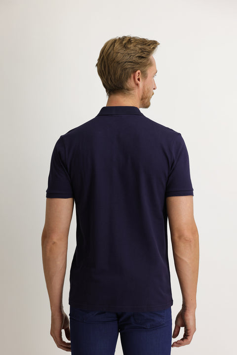 Koyu Mor Cepli Polo Yaka Regular Fit Nakışlı Pamuk Tişört