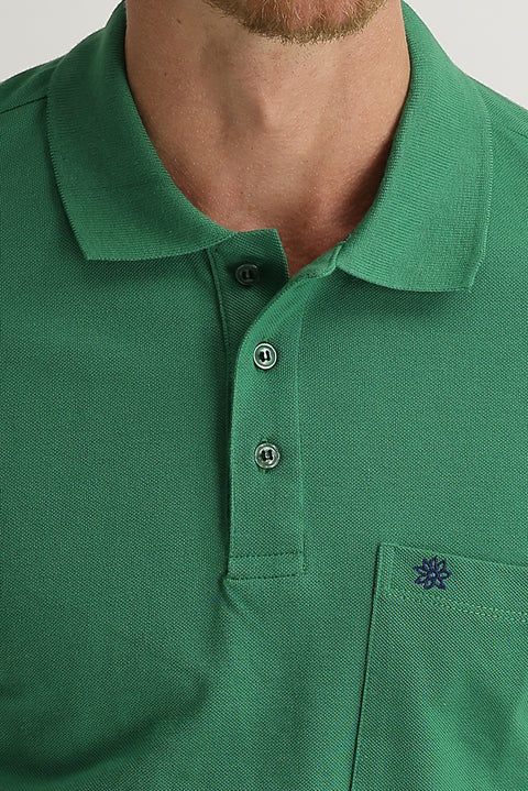 Çağla Yeşili Cepli Polo Yaka Regular Fit Nakışlı Pamuk Tişört