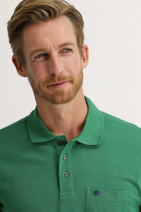 Çağla Yeşili Cepli Polo Yaka Regular Fit Nakışlı Pamuk Tişört