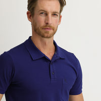 Saks Mavi Cepli Polo Yaka Regular Fit Nakışlı Pamuk Tişört