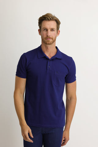 Saks Mavi Cepli Polo Yaka Regular Fit Nakışlı Pamuk Tişört