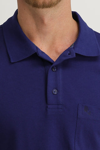  Saks Mavi Cepli Polo Yaka Regular Fit Nakışlı Pamuk Tişört