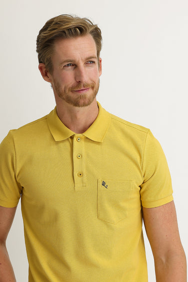 Safran Cepli Polo Yaka Regular Fit Nakışlı Pamuk Tişört