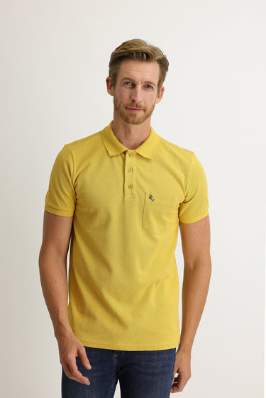 Safran Cepli Polo Yaka Regular Fit Nakışlı Pamuk Tişört