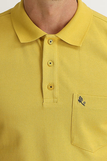 Safran Cepli Polo Yaka Regular Fit Nakışlı Pamuk Tişört