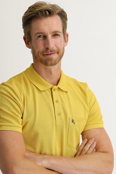 Safran Cepli Polo Yaka Regular Fit Nakışlı Pamuk Tişört