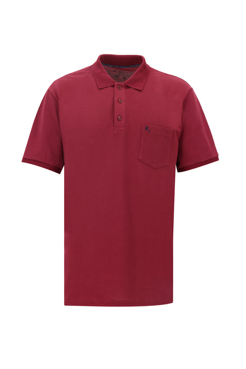Wine Burgundy Pocketed Polo Collar Regular Fit Embroidered Cotton T-Shirt