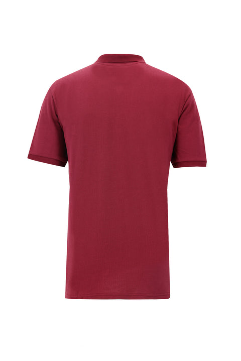 Wine Burgundy Pocketed Polo Collar Regular Fit Embroidered Cotton T-Shirt