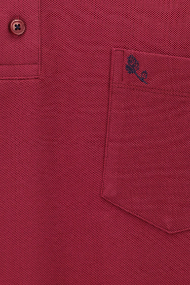 Şarap Bordo Cepli Polo Yaka Regular Fit Nakışlı Pamuk Tişört