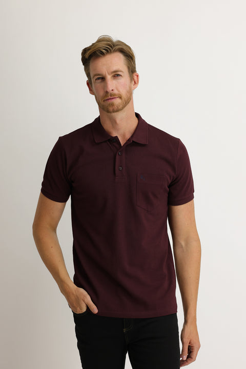 Koyu Bordo Cepli Polo Yaka Regular Fit Pamuk Tişört
