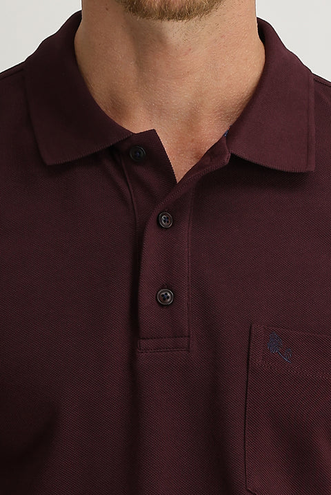 Koyu Bordo Cepli Polo Yaka Regular Fit Pamuk Tişört