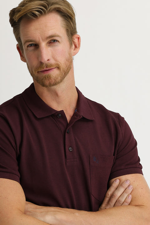 Koyu Bordo Cepli Polo Yaka Regular Fit Pamuk Tişört