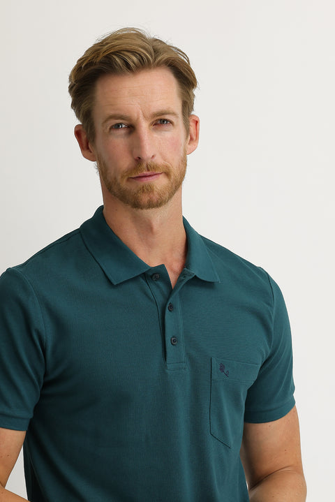 Zümrüt Yeşili Cepli Polo Yaka Regular Fit Pamuk Tişört