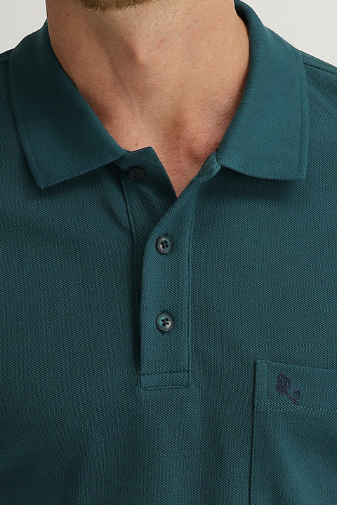 Zümrüt Yeşili Cepli Polo Yaka Regular Fit Pamuk Tişört