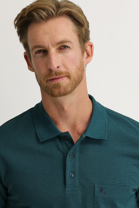 Zümrüt Yeşili Cepli Polo Yaka Regular Fit Pamuk Tişört