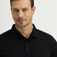 Siyah Polo Yaka Regular Fit Pamuk Tişört