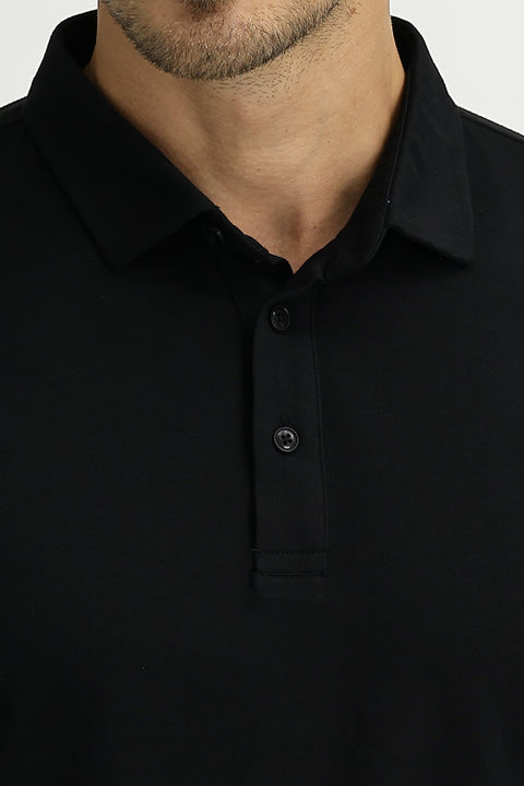 Siyah Polo Yaka Regular Fit Pamuk Tişört