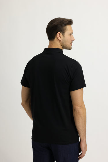 Siyah Polo Yaka Regular Fit Pamuk Tişört