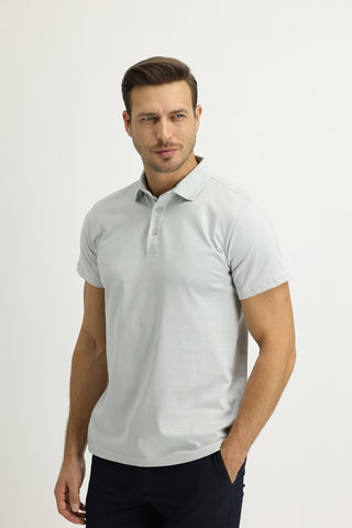  Gümüş Polo Yaka Regular Fit Pamuk Tişört