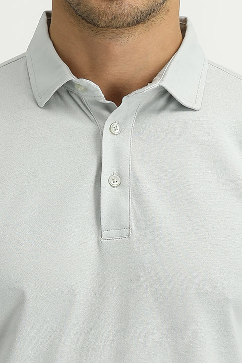 Gümüş Polo Yaka Regular Fit Pamuk Tişört