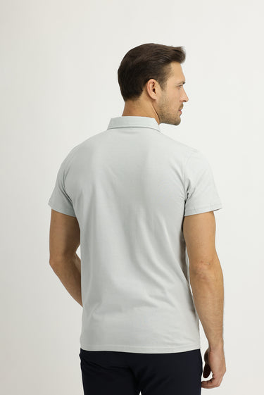 Gümüş Polo Yaka Regular Fit Pamuk Tişört