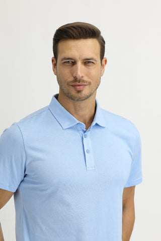  Uçuk Mavi Polo Yaka Regular Fit Pamuk Tişört