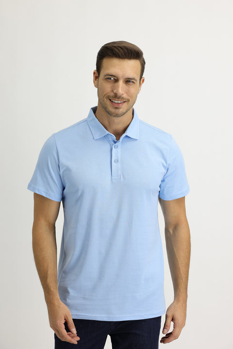 Uçuk Mavi Polo Yaka Regular Fit Pamuk Tişört