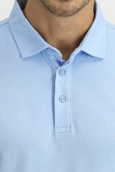 Uçuk Mavi Polo Yaka Regular Fit Pamuk Tişört