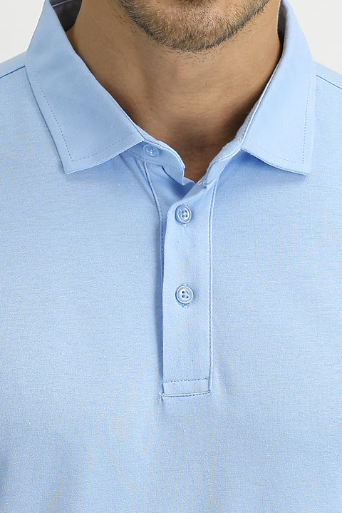 Uçuk Mavi Polo Yaka Regular Fit Pamuk Tişört