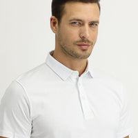 Beyaz Polo Yaka Regular Fit Pamuk Tişört