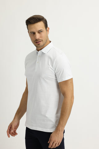  Beyaz Polo Yaka Regular Fit Pamuk Tişört
