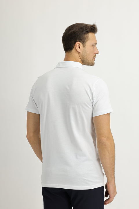 Beyaz Polo Yaka Regular Fit Pamuk Tişört