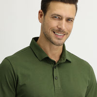 Orta Haki Polo Yaka Regular Fit Pamuk Tişört