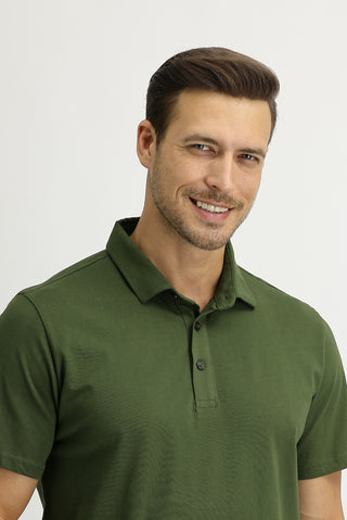  Orta Haki Polo Yaka Regular Fit Pamuk Tişört