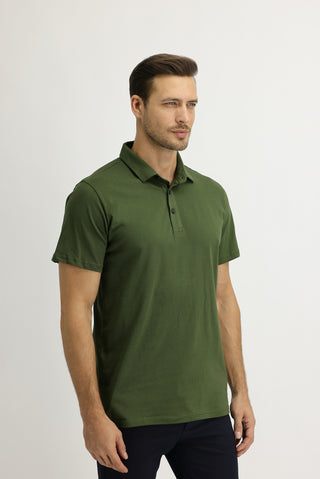  Orta Haki Polo Yaka Regular Fit Pamuk Tişört