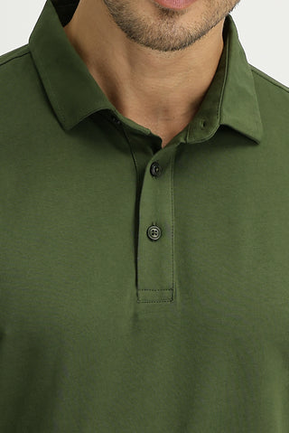  Orta Haki Polo Yaka Regular Fit Pamuk Tişört