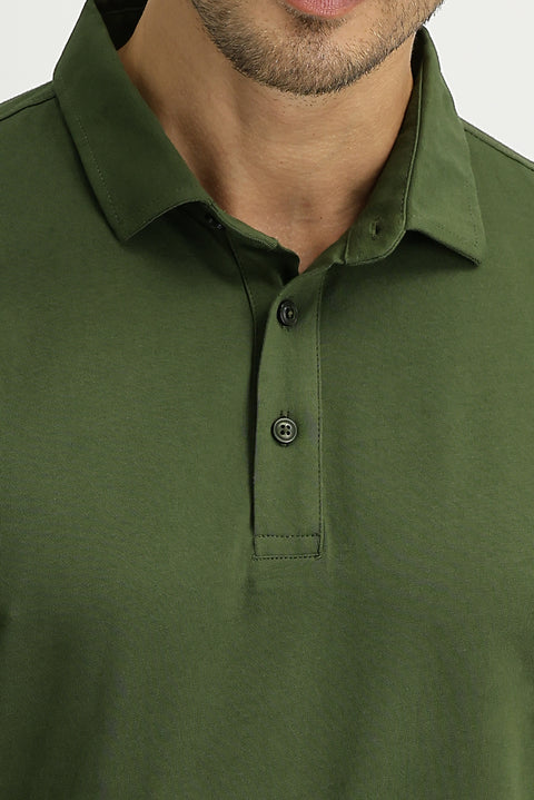 Orta Haki Polo Yaka Regular Fit Pamuk Tişört