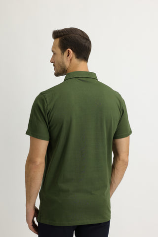  Orta Haki Polo Yaka Regular Fit Pamuk Tişört